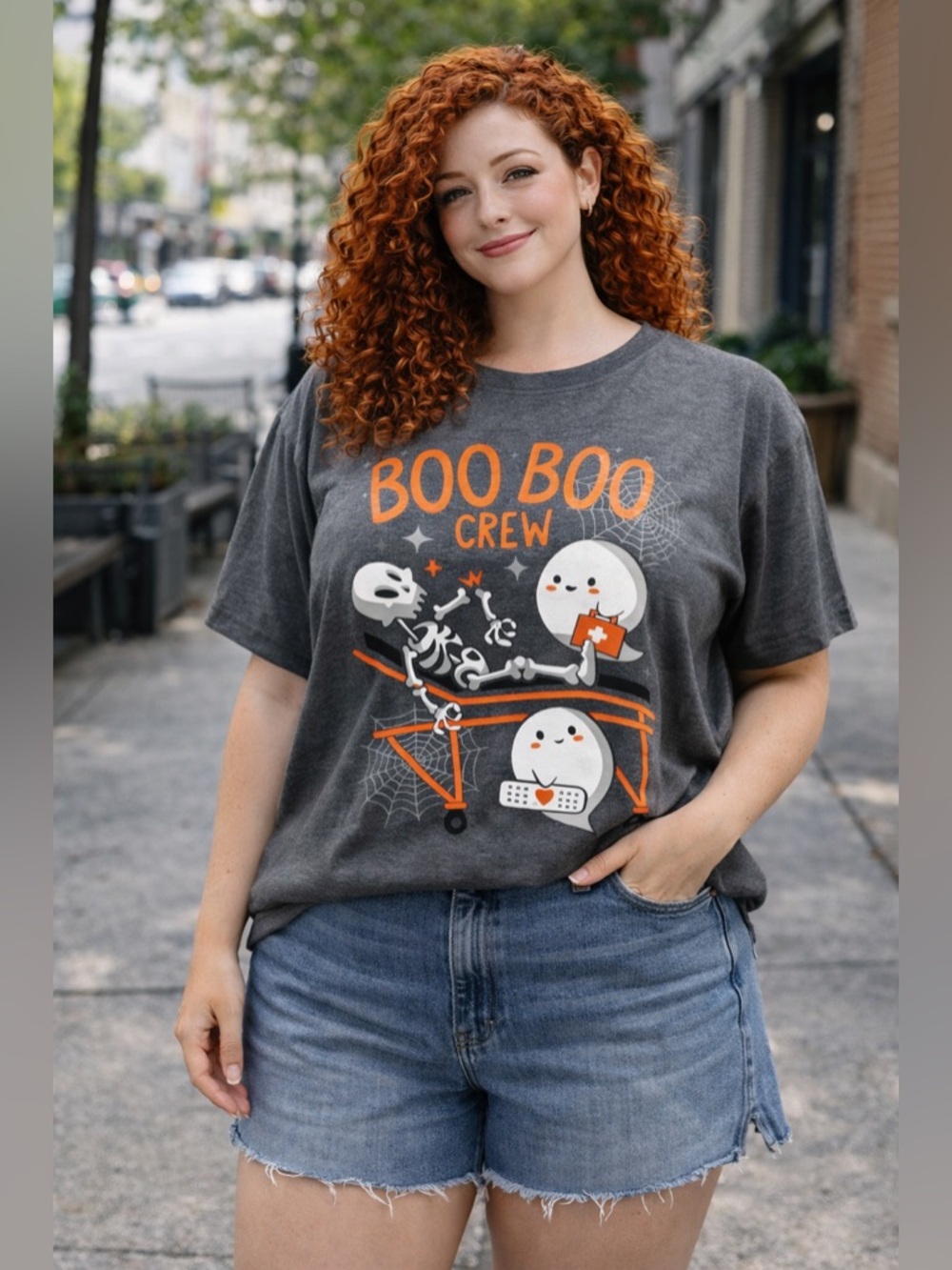 Gray Boo Boo Crew Graphic T-Shirt
